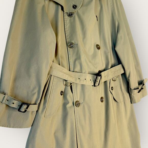 Gleneagles Vintage Long Trench Overcoat Double Breasted Lined Men Size 44L Khaki - Picture 6 of 16